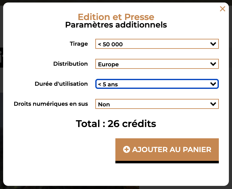 palette options supplémentaires